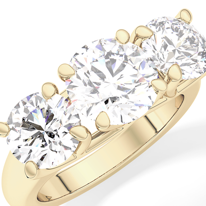 Round Cut 1.92 Carat Moissanite Ring – Three Stones Setting in Gold