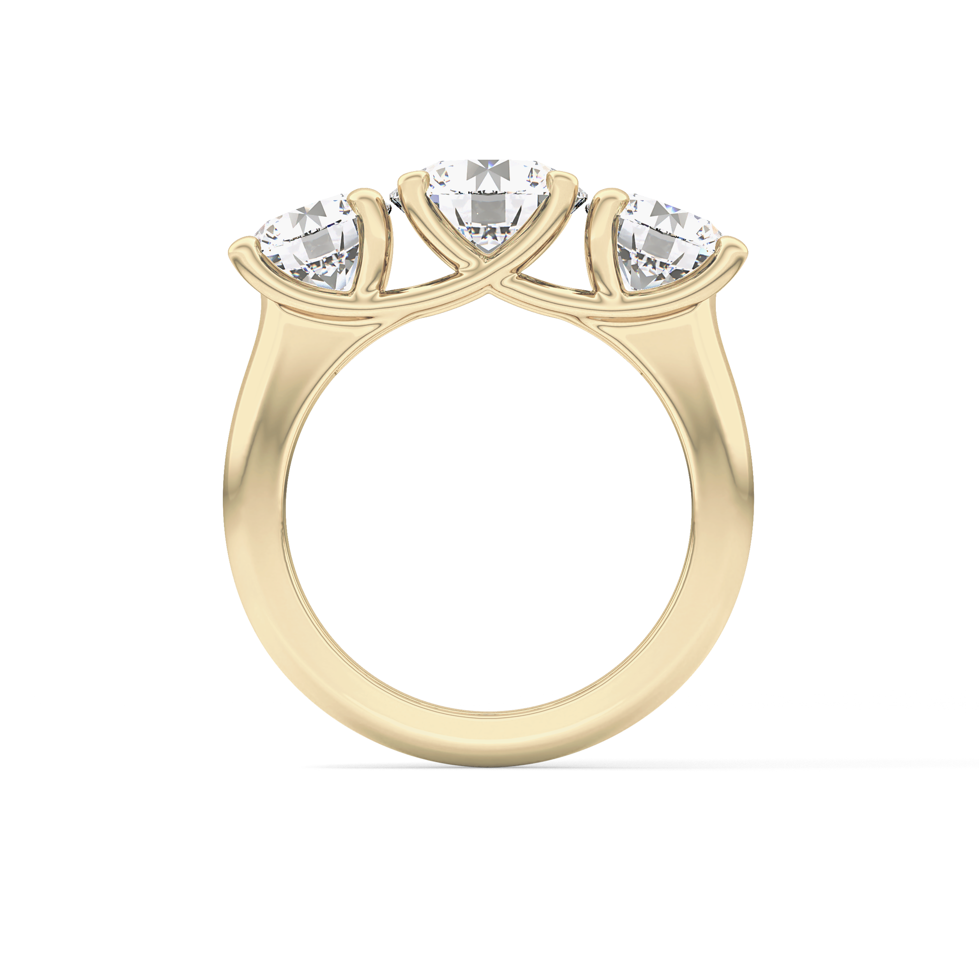 Round Cut 1.92 Carat Moissanite Ring – Three Stones Setting in Gold