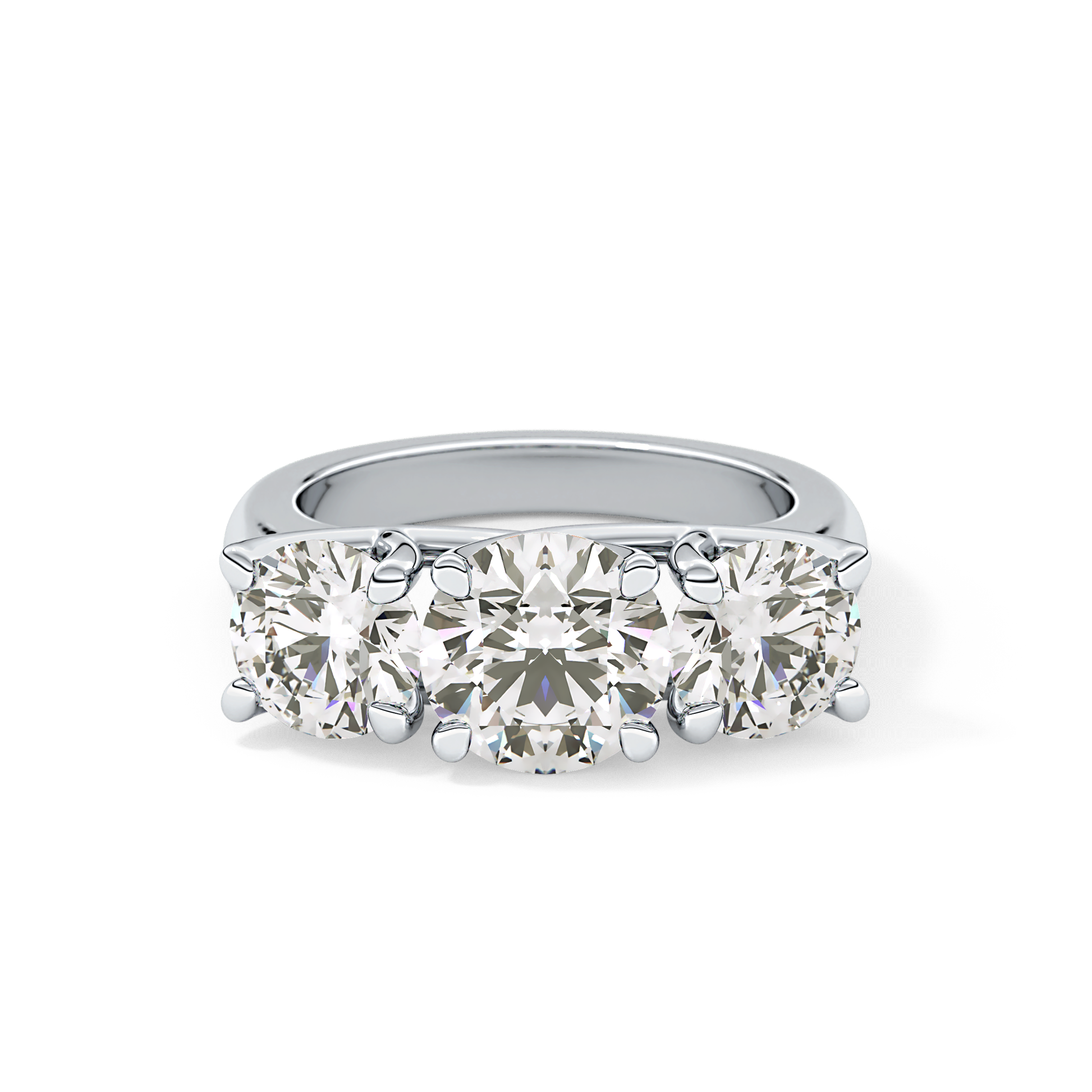 Round Cut 1.92 Carat Moissanite Ring – Three Stones Setting in Gold