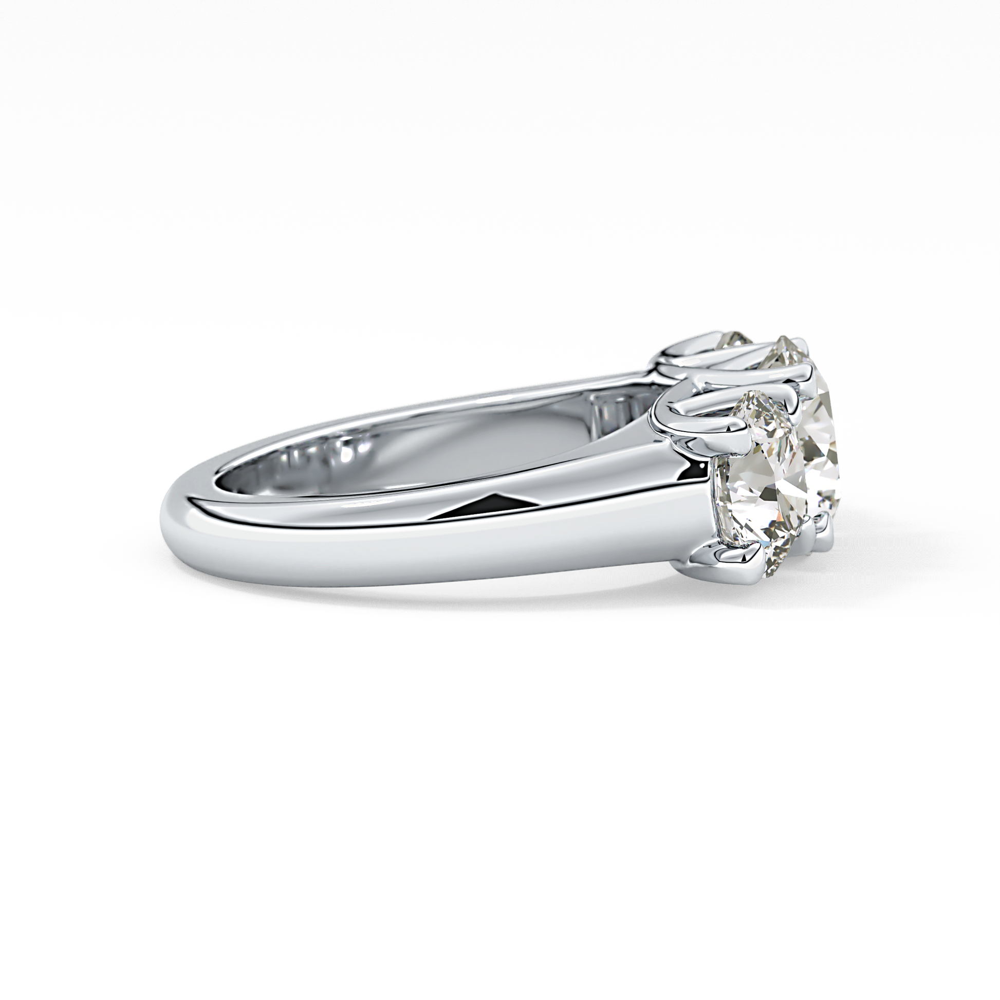 Round Cut 1.92 Carat Moissanite Ring – Three Stones Setting in Gold