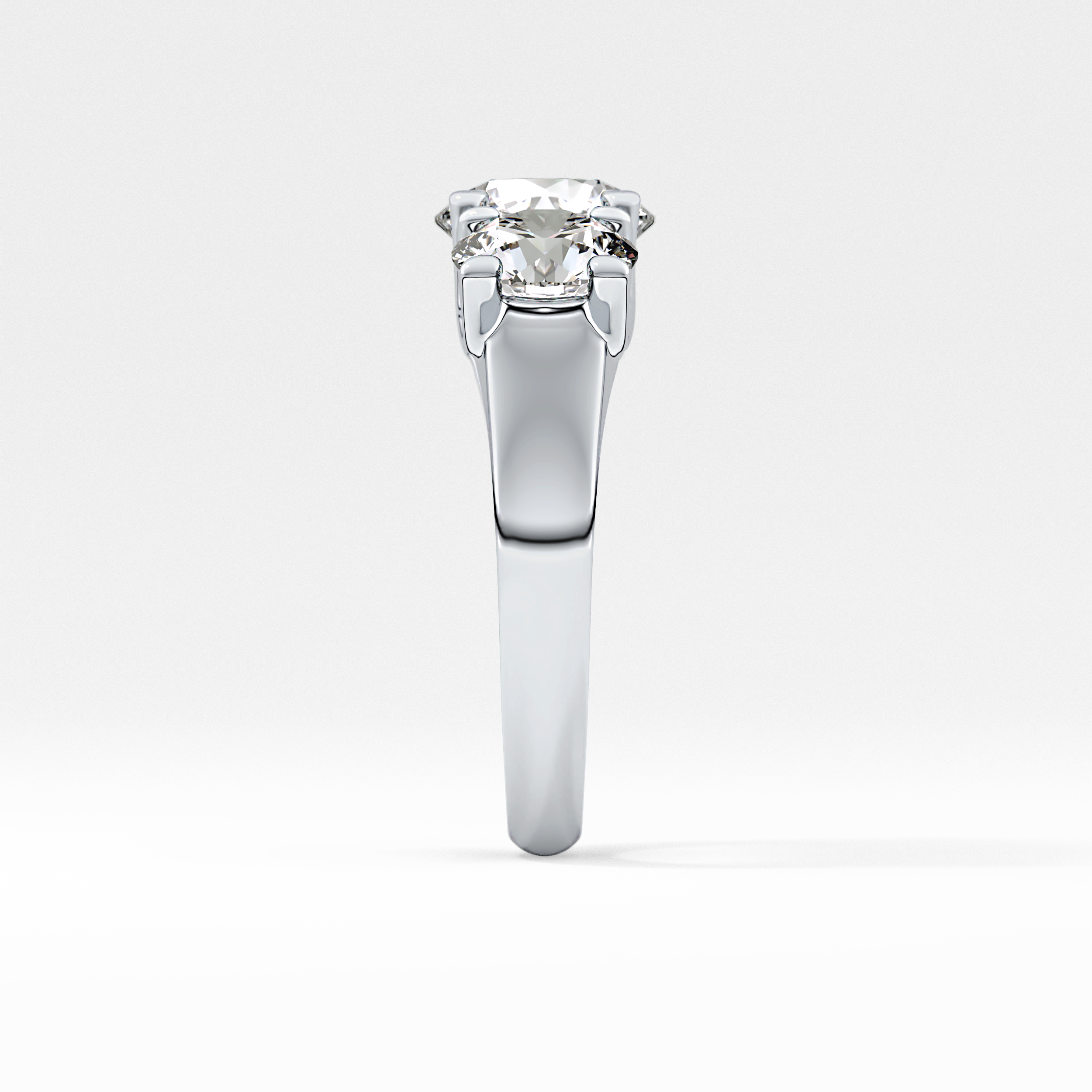 Round Cut 1.92 Carat Moissanite Ring – Three Stones Setting in Gold