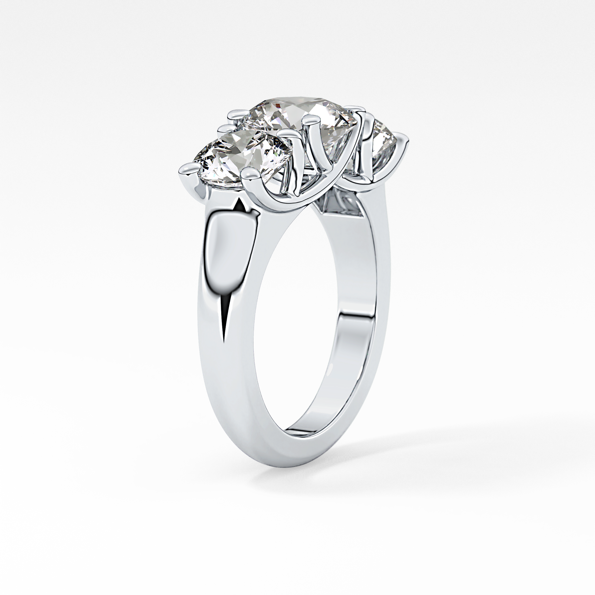Round Cut 1.92 Carat Moissanite Ring – Three Stones Setting in Gold