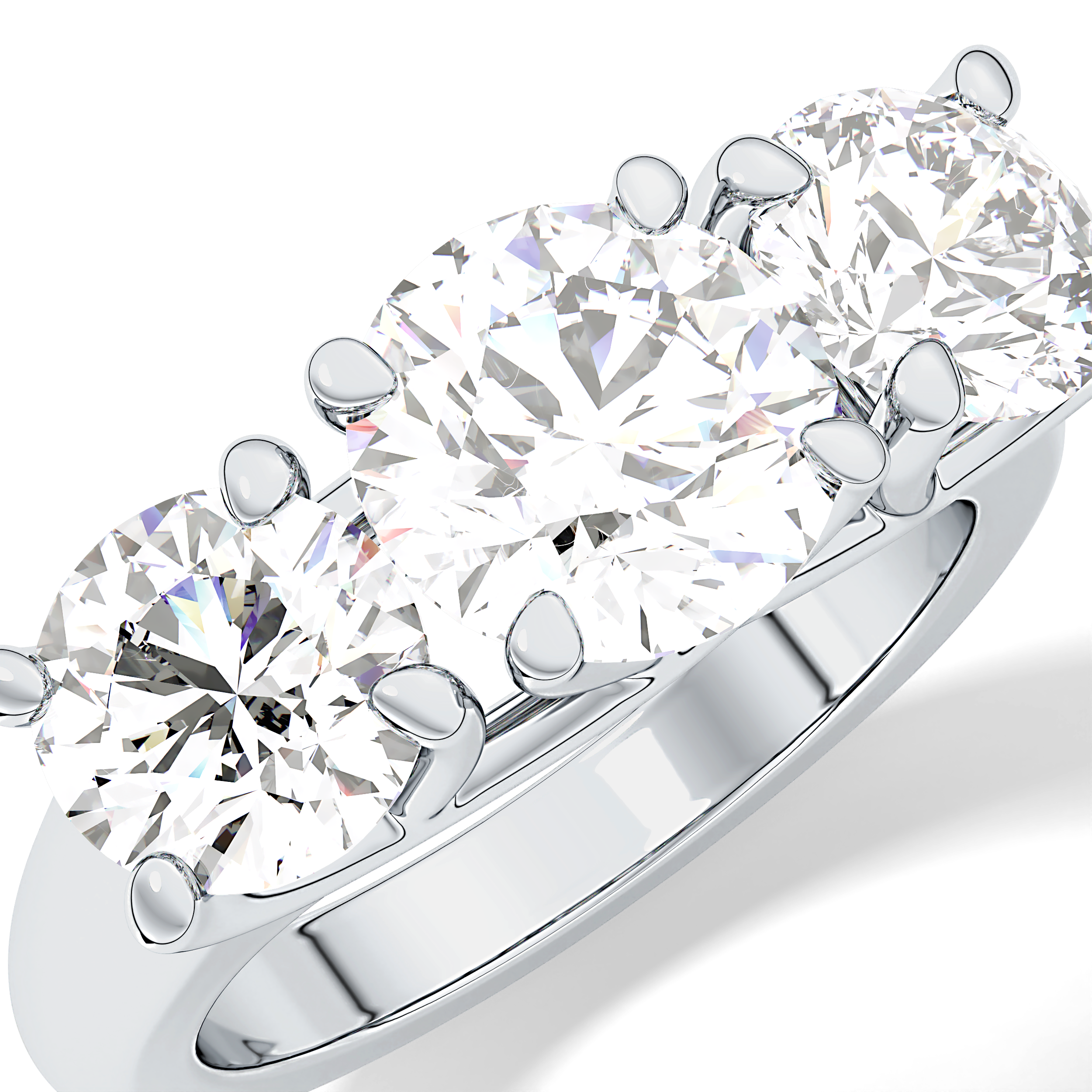 Round Cut 1.92 Carat Moissanite Ring – Three Stones Setting in Gold