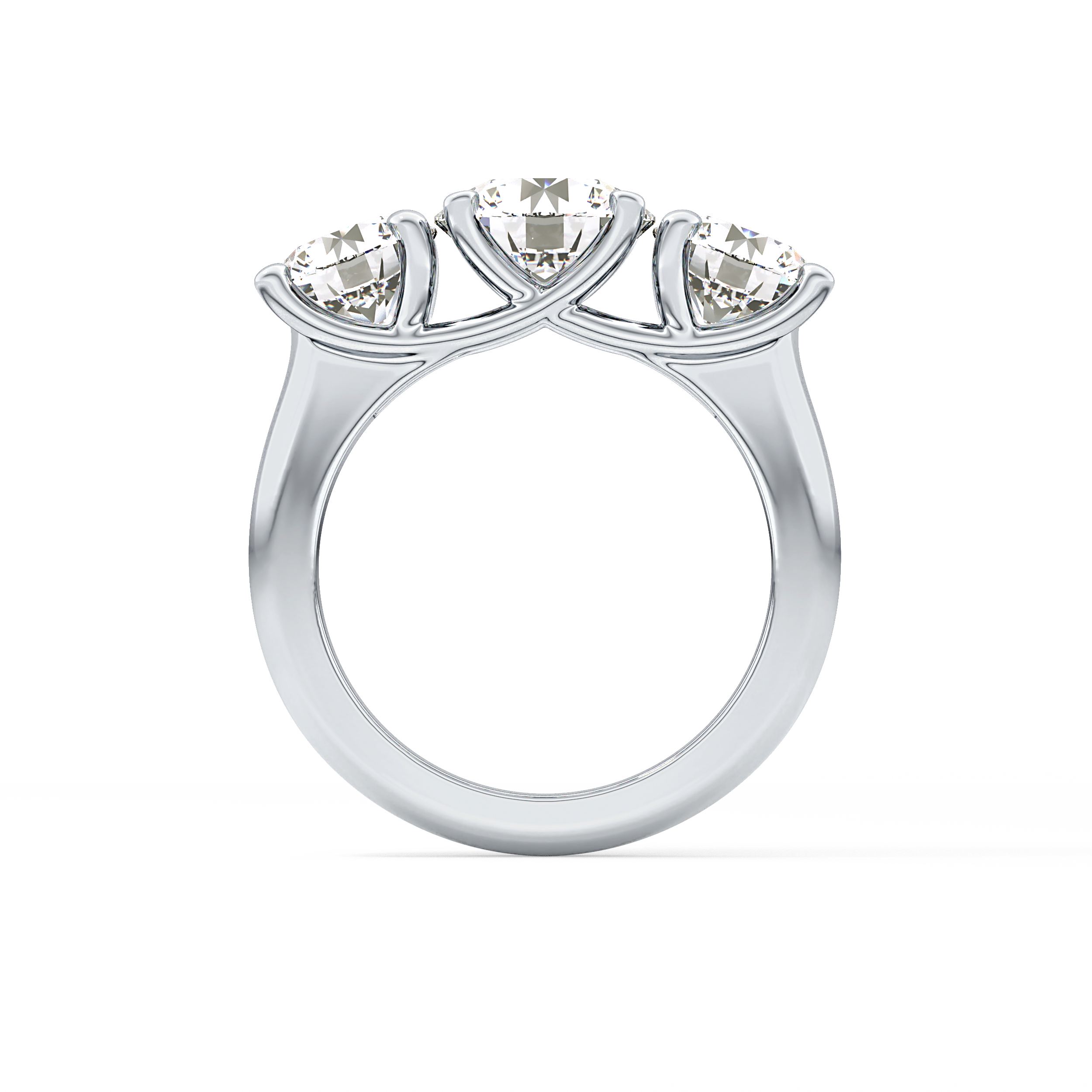 Round Cut 1.92 Carat Moissanite Ring – Three Stones Setting in Gold