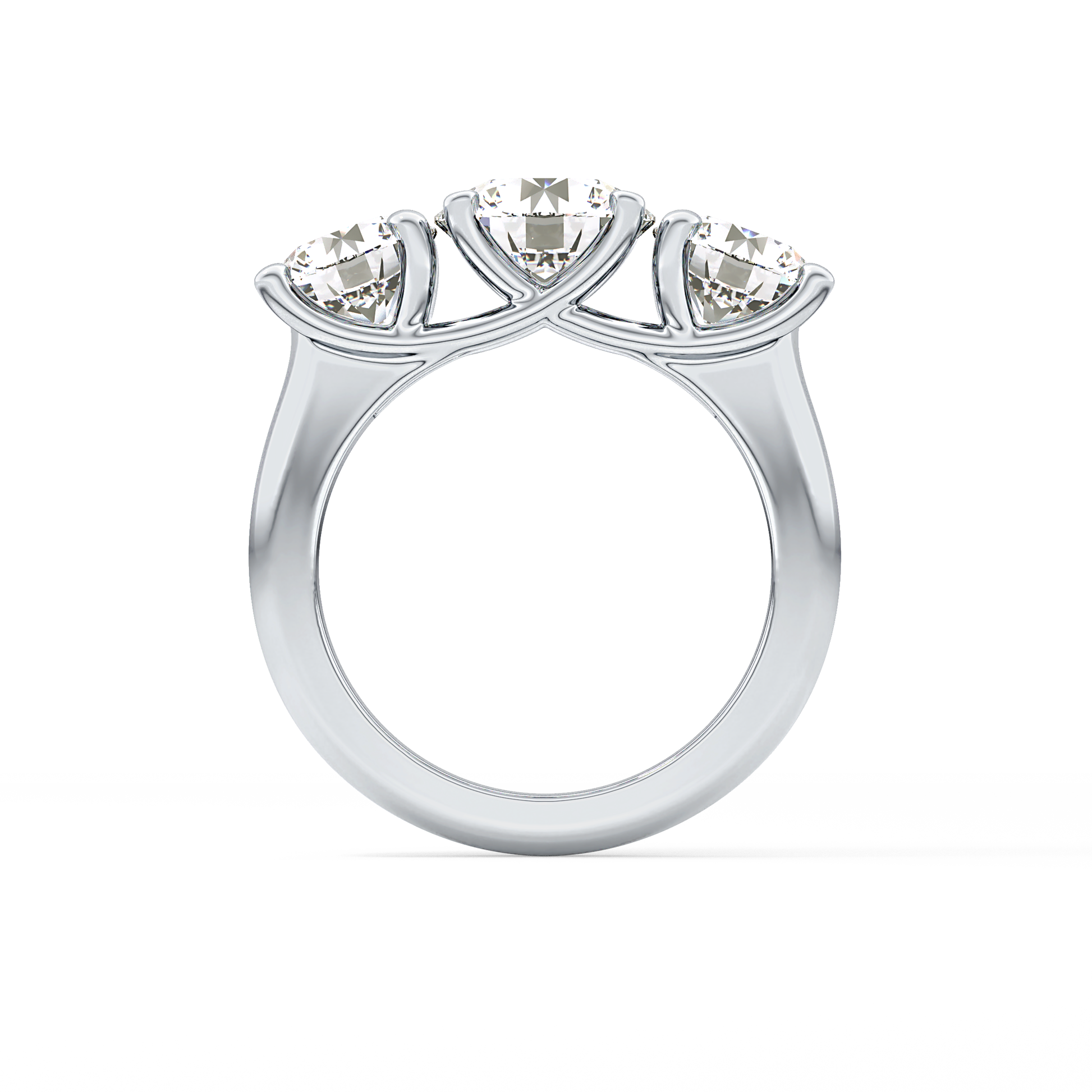 Round Cut 1.92 Carat Moissanite Ring – Three Stones Setting in Gold