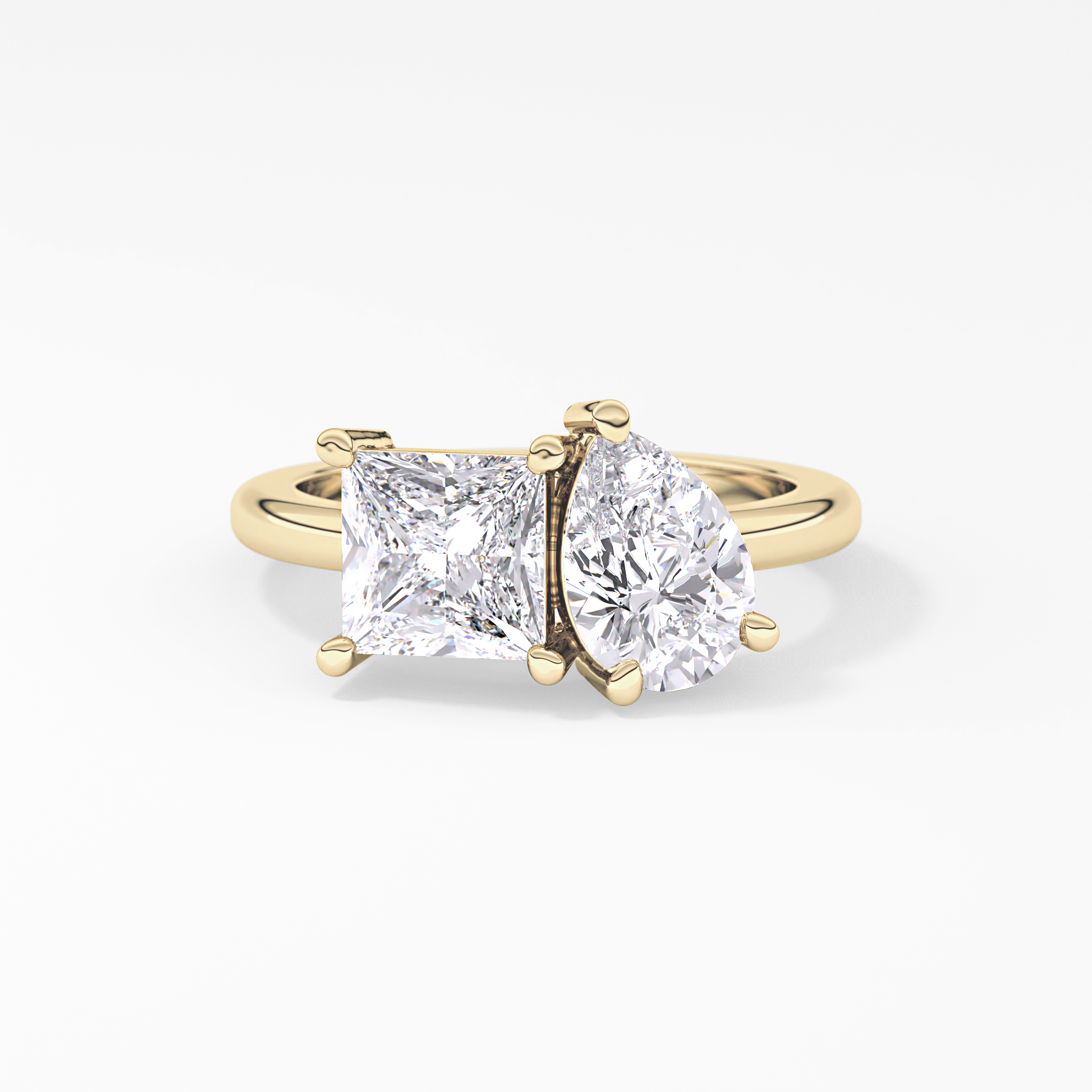 Pear & Princess Cut 2.38 Carat Moissanite Ring – Double Stones Setting in Gold