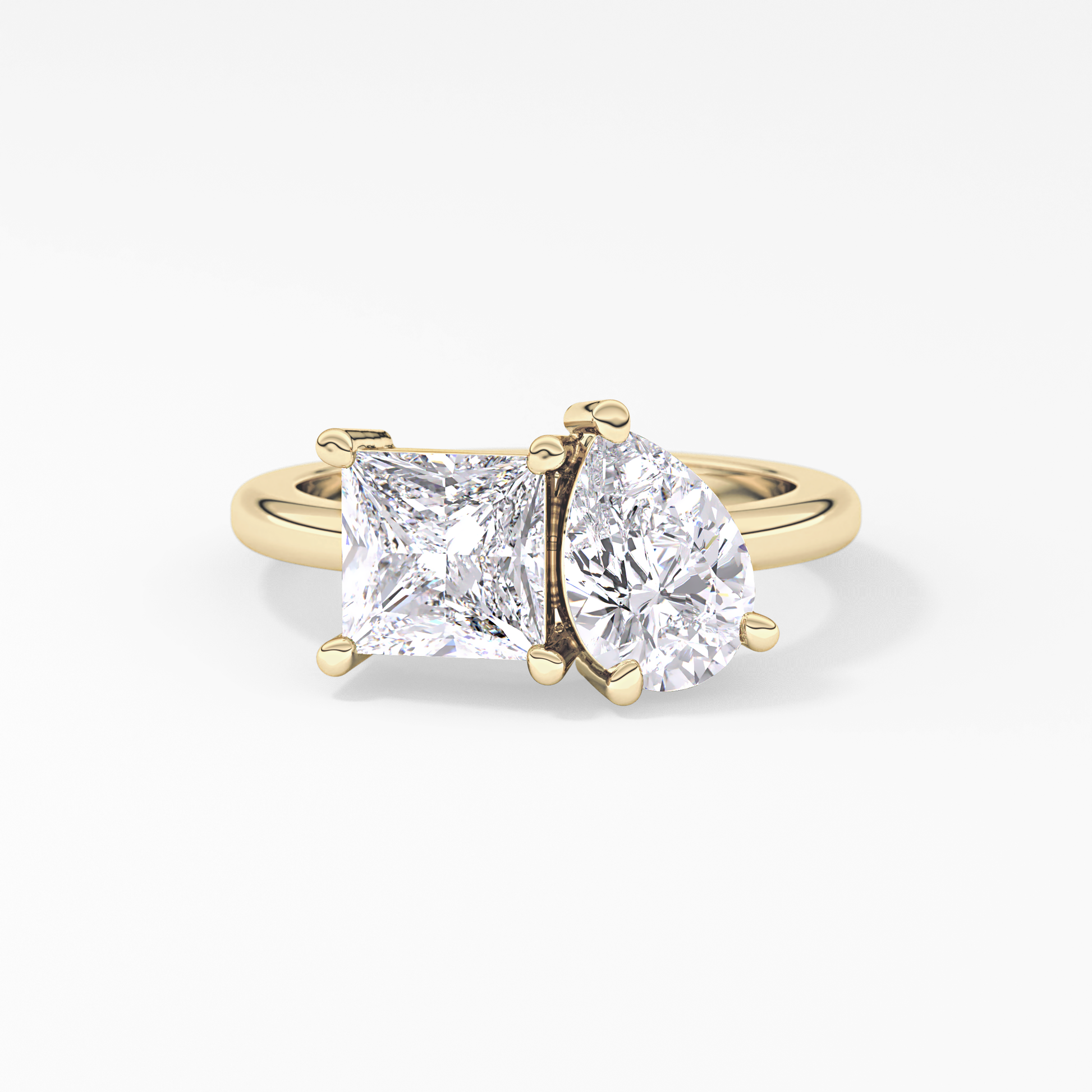 Pear & Princess Cut 2.38 Carat Moissanite Ring – Double Stones Setting in Gold