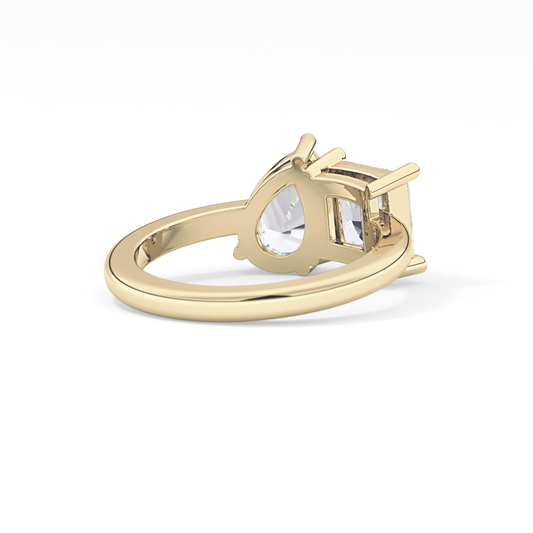 Pear & Princess Cut 2.38 Carat Moissanite Ring – Double Stones Setting in Gold