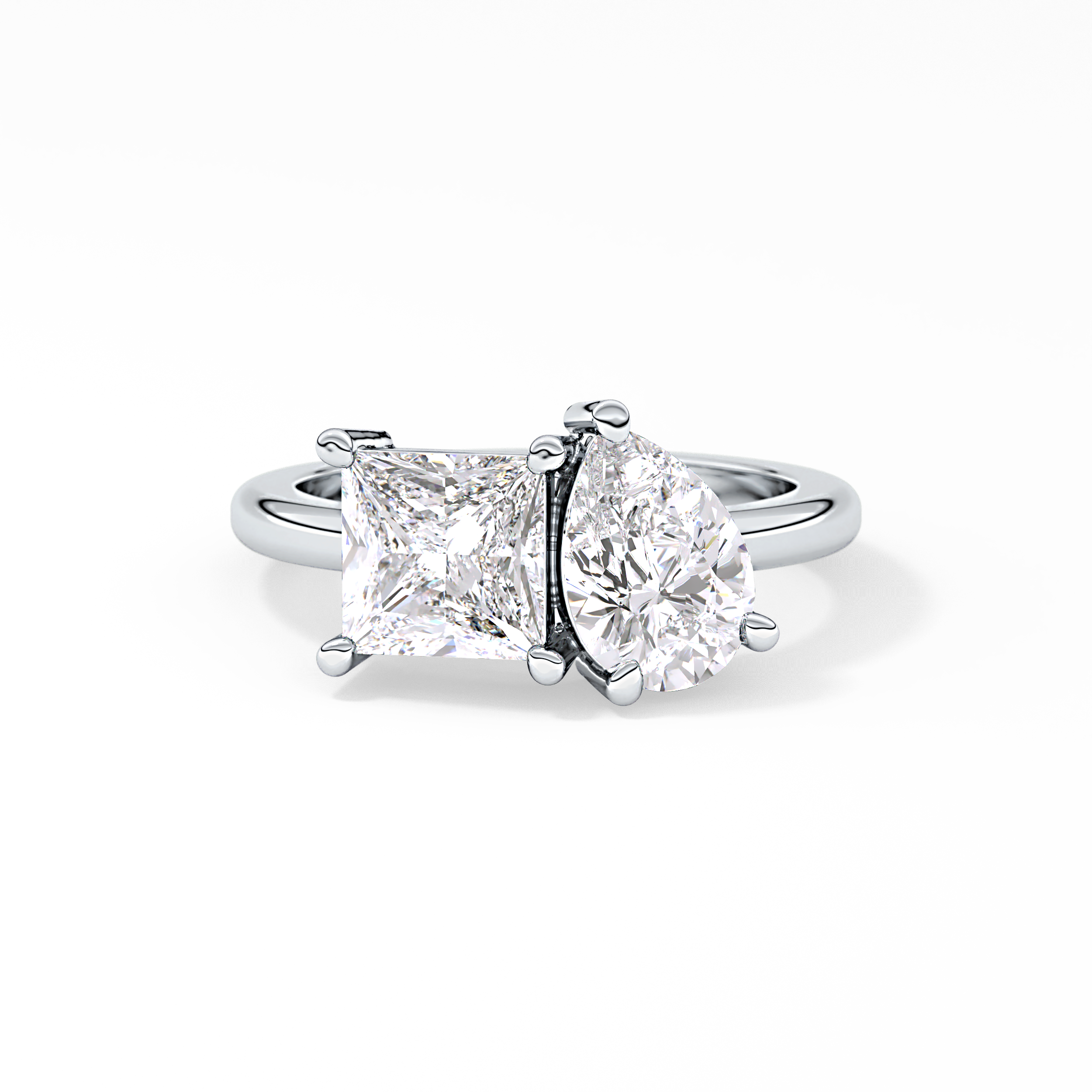 Pear & Princess Cut 2.38 Carat Moissanite Ring – Double Stones Setting in Gold