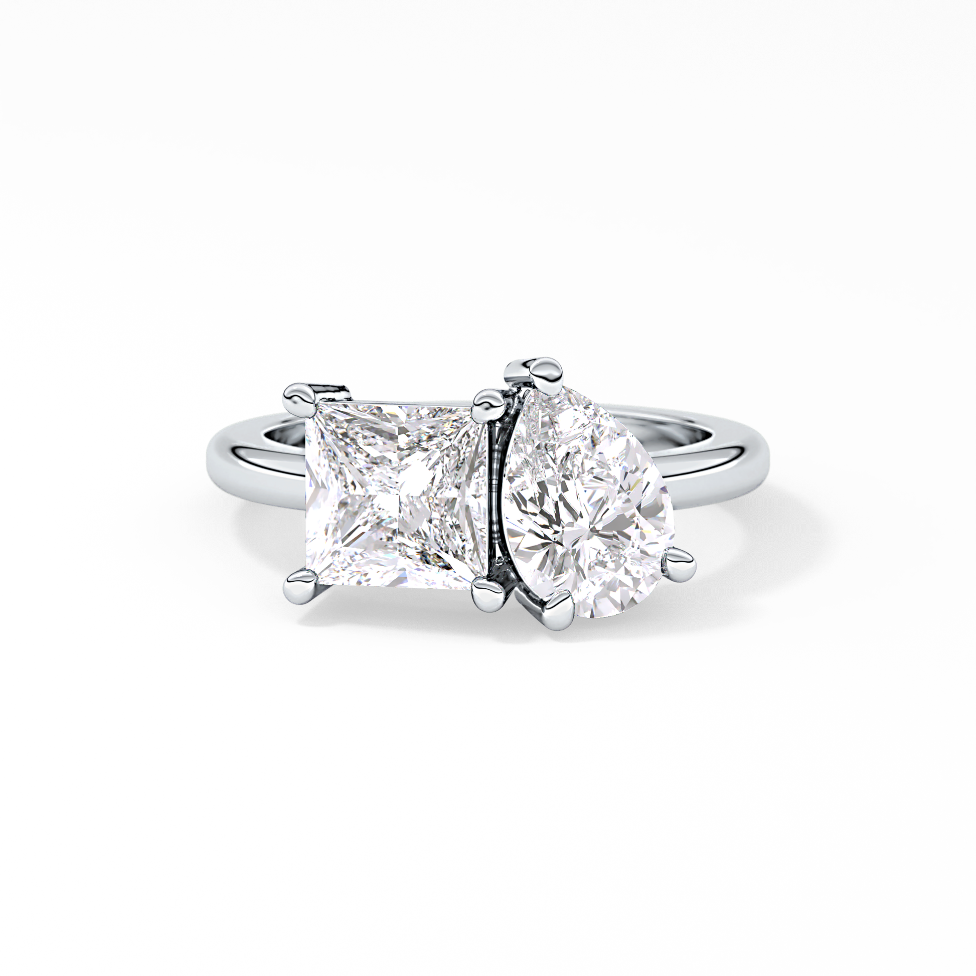 Pear & Princess Cut 2.38 Carat Moissanite Ring – Double Stones Setting in Gold