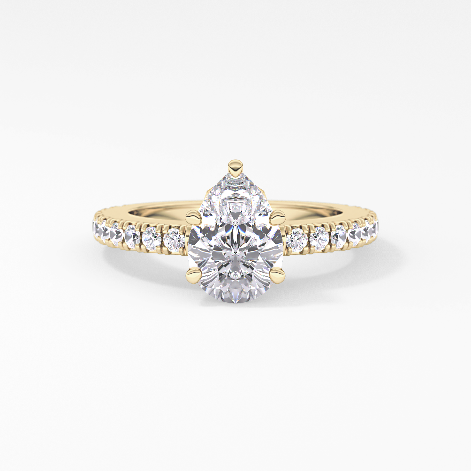 Pear Cut 1.81 Carat Moissanite Ring – Pave Setting in Gold