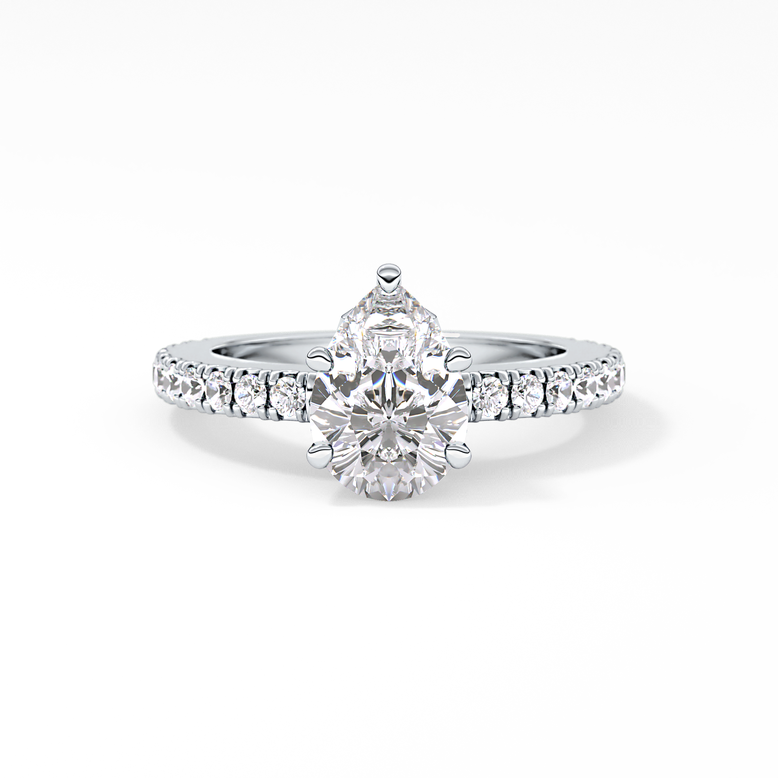 Pear Cut 1.81 Carat Moissanite Ring – Pave Setting in Gold