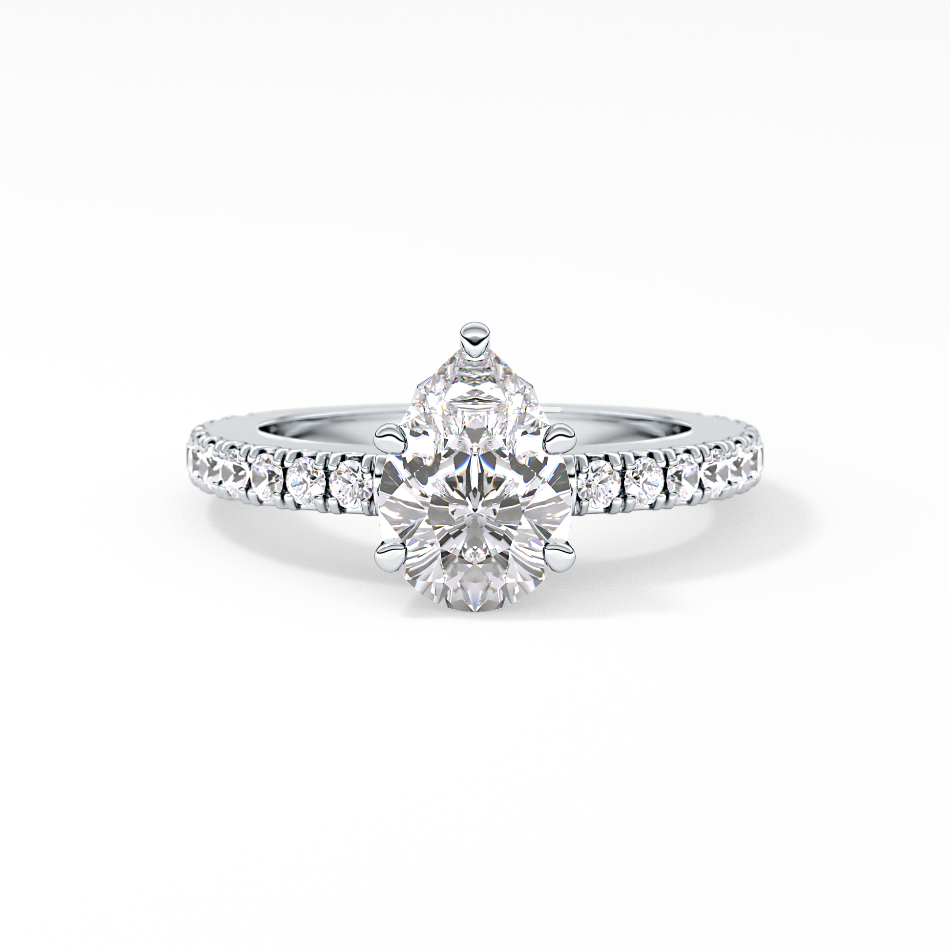 Pear Cut 1.81 Carat Moissanite Ring – Pave Setting in Gold