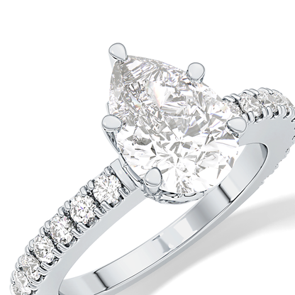 Pear Cut 1.81 Carat Moissanite Ring – Pave Setting in Gold