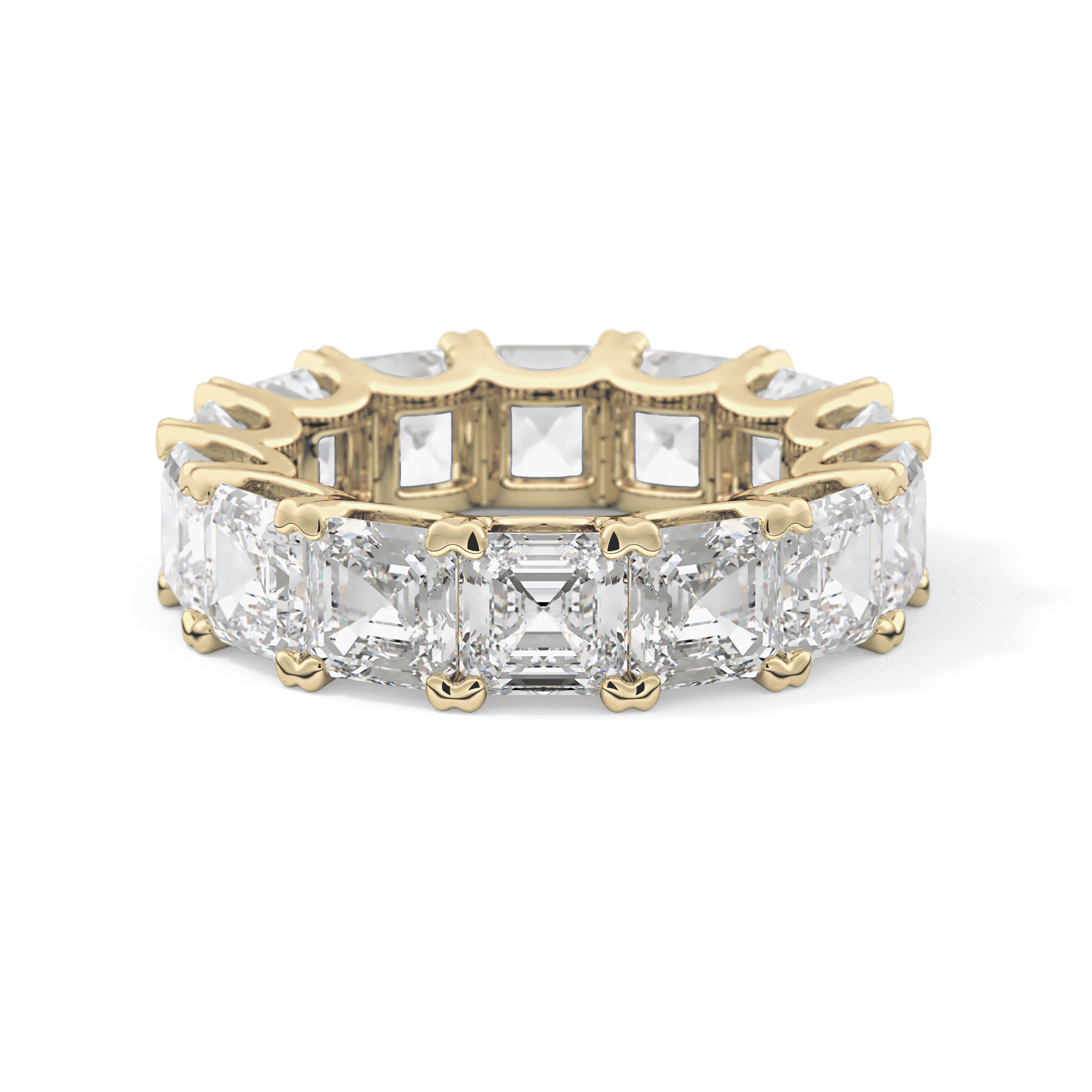 Full Eternity Wedding Band with 10.21 TCW Emerald and Square Cut Moissanite – Yellow, White, or Rose Gold