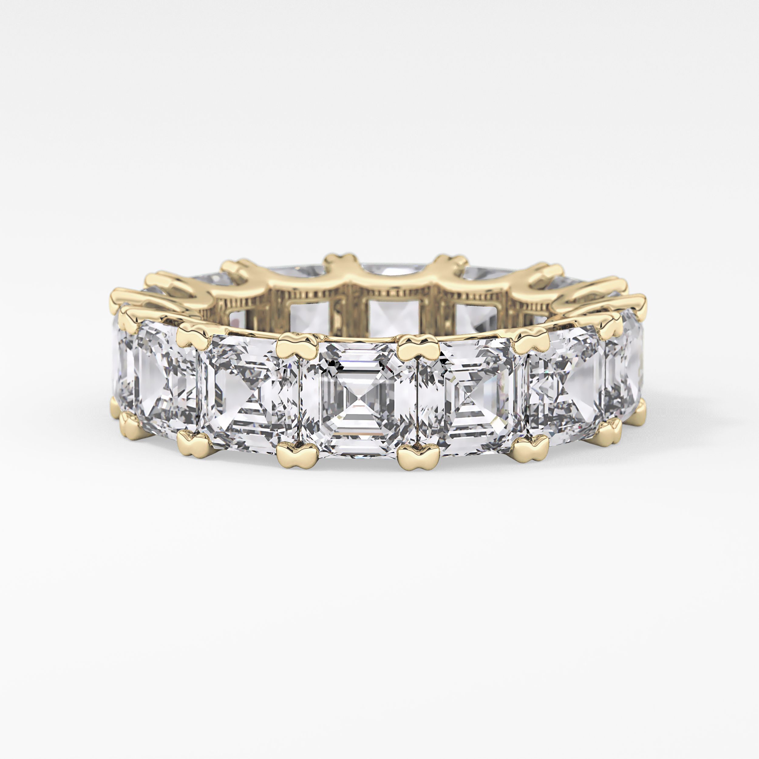 Full Eternity Wedding Band with 10.21 TCW Emerald and Square Cut Moissanite – Yellow, White, or Rose Gold