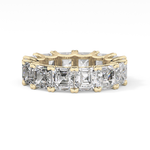 Full Eternity Wedding Band with 10.21 TCW Emerald and Square Cut Moissanite – Yellow, White, or Rose Gold