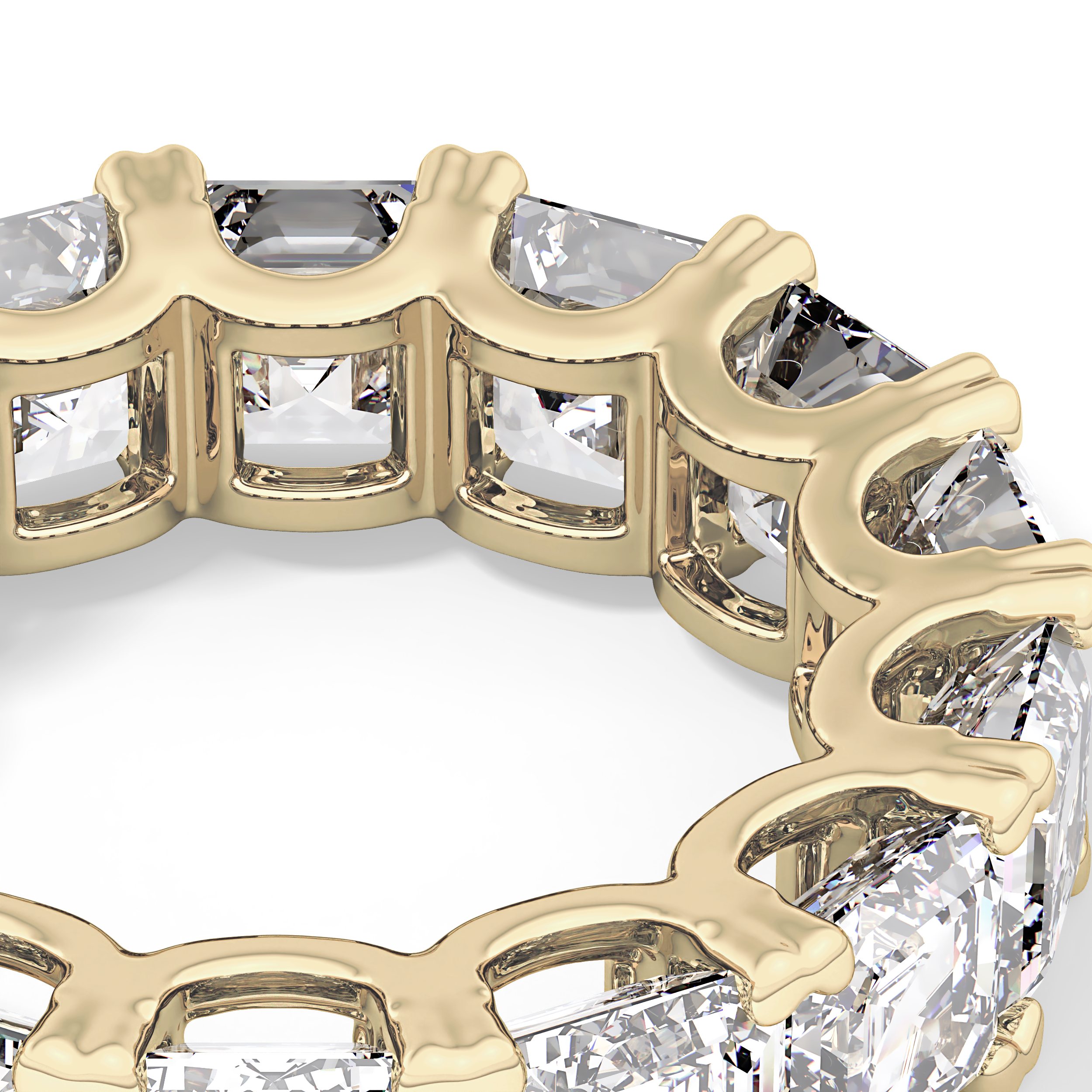 Full Eternity Wedding Band with 10.21 TCW Emerald and Square Cut Moissanite – Yellow, White, or Rose Gold
