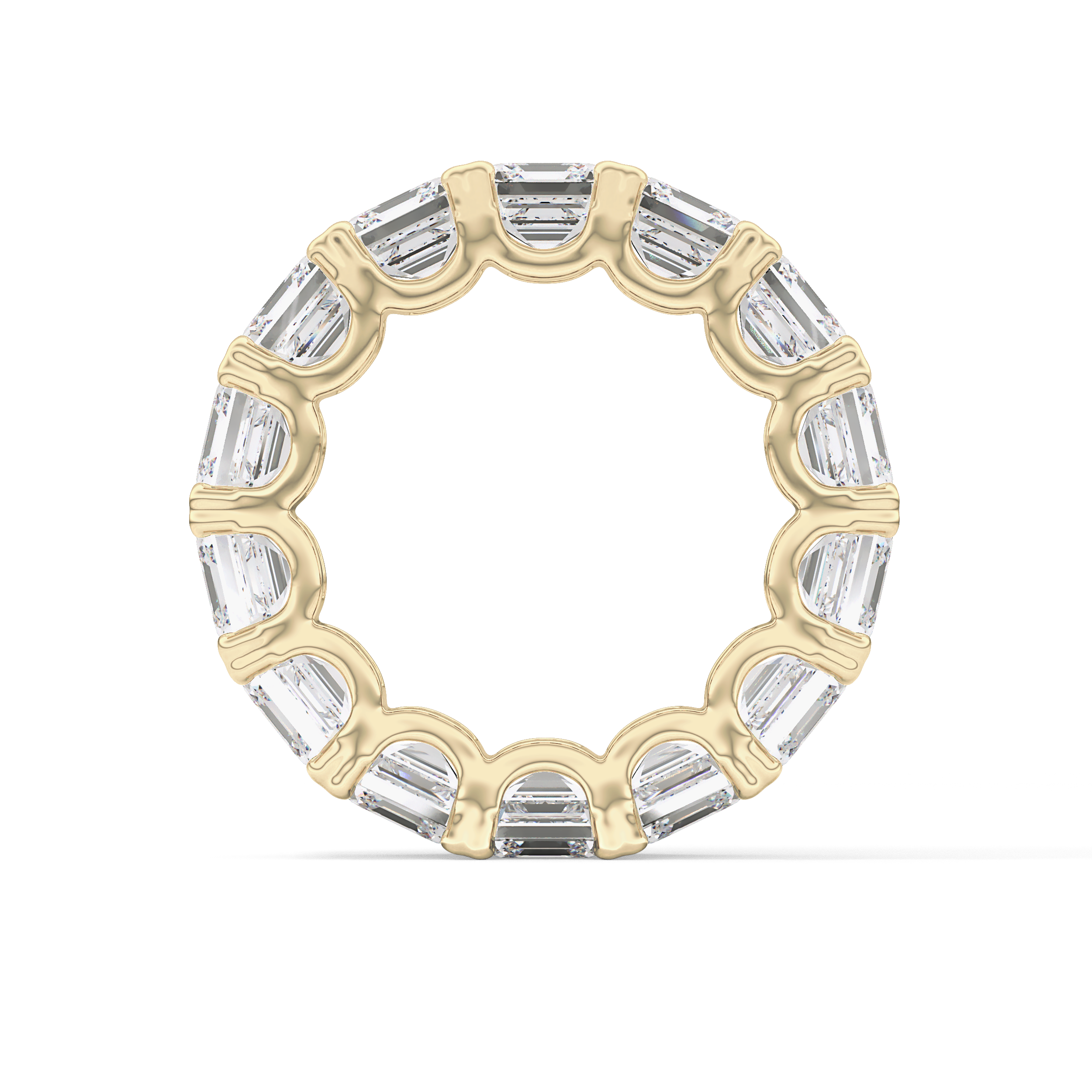 Full Eternity Wedding Band with 10.21 TCW Emerald and Square Cut Moissanite – Yellow, White, or Rose Gold