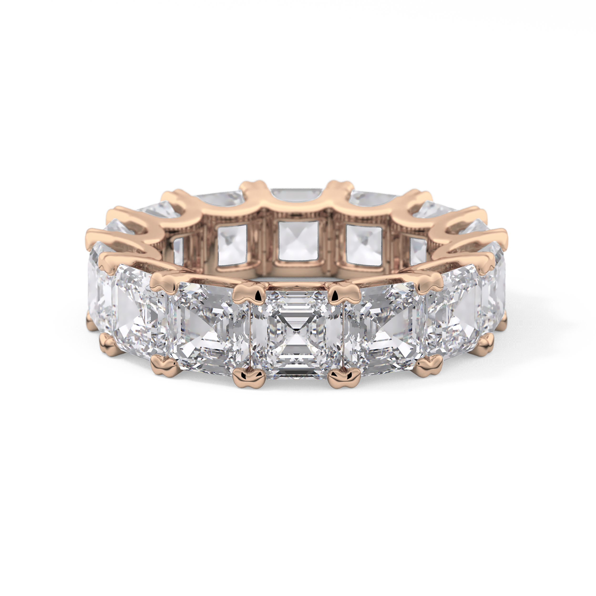 Full Eternity Wedding Band with 10.21 TCW Emerald and Square Cut Moissanite – Yellow, White, or Rose Gold