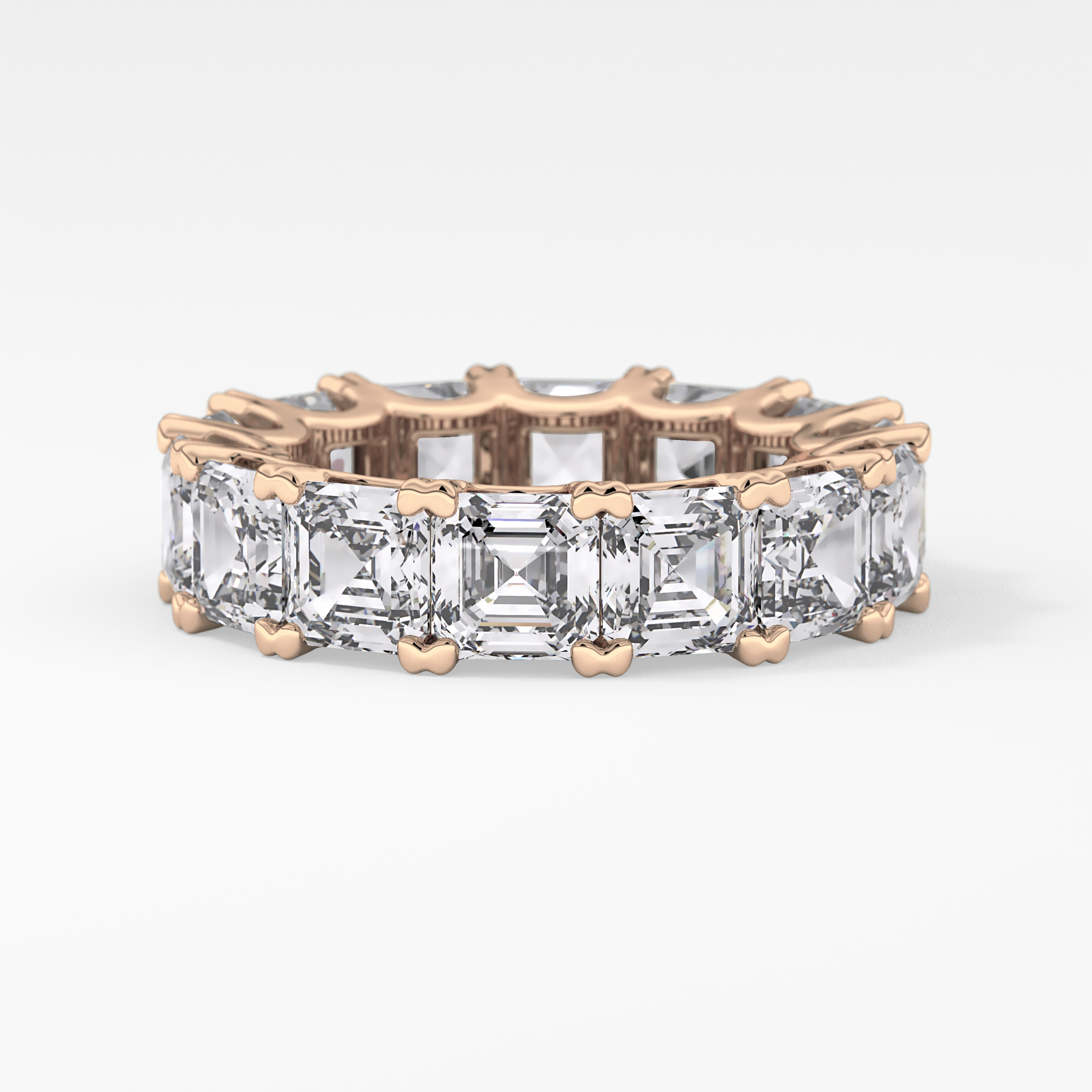 Full Eternity Wedding Band with 10.21 TCW Emerald and Square Cut Moissanite – Yellow, White, or Rose Gold