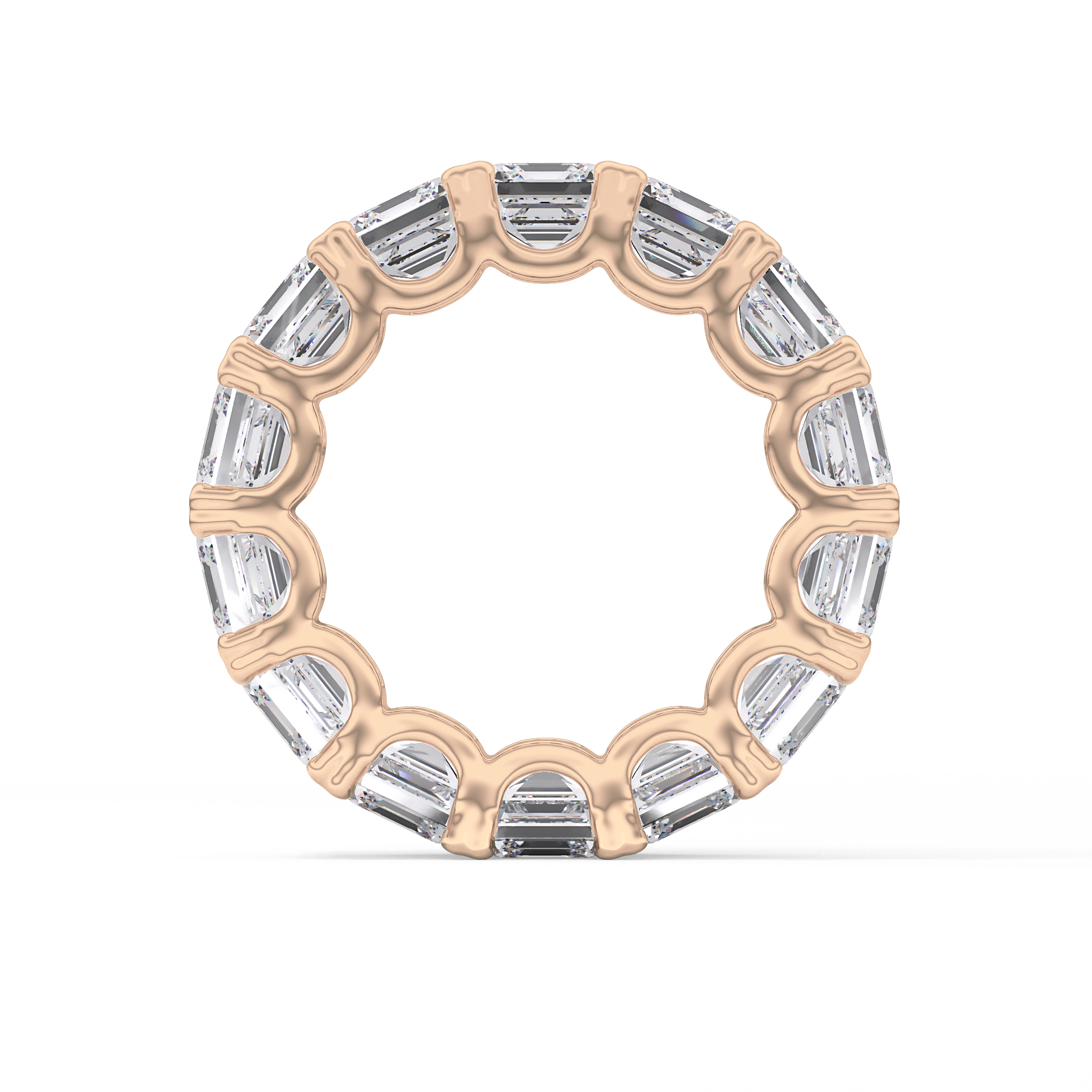 Full Eternity Wedding Band with 10.21 TCW Emerald and Square Cut Moissanite – Yellow, White, or Rose Gold