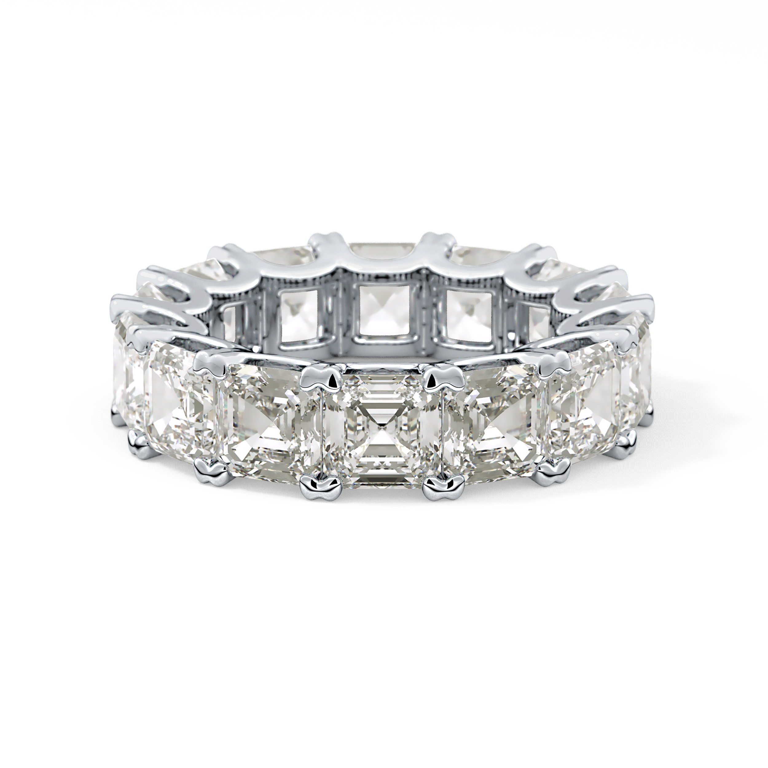 Full Eternity Wedding Band with 10.21 TCW Emerald and Square Cut Moissanite – Yellow, White, or Rose Gold