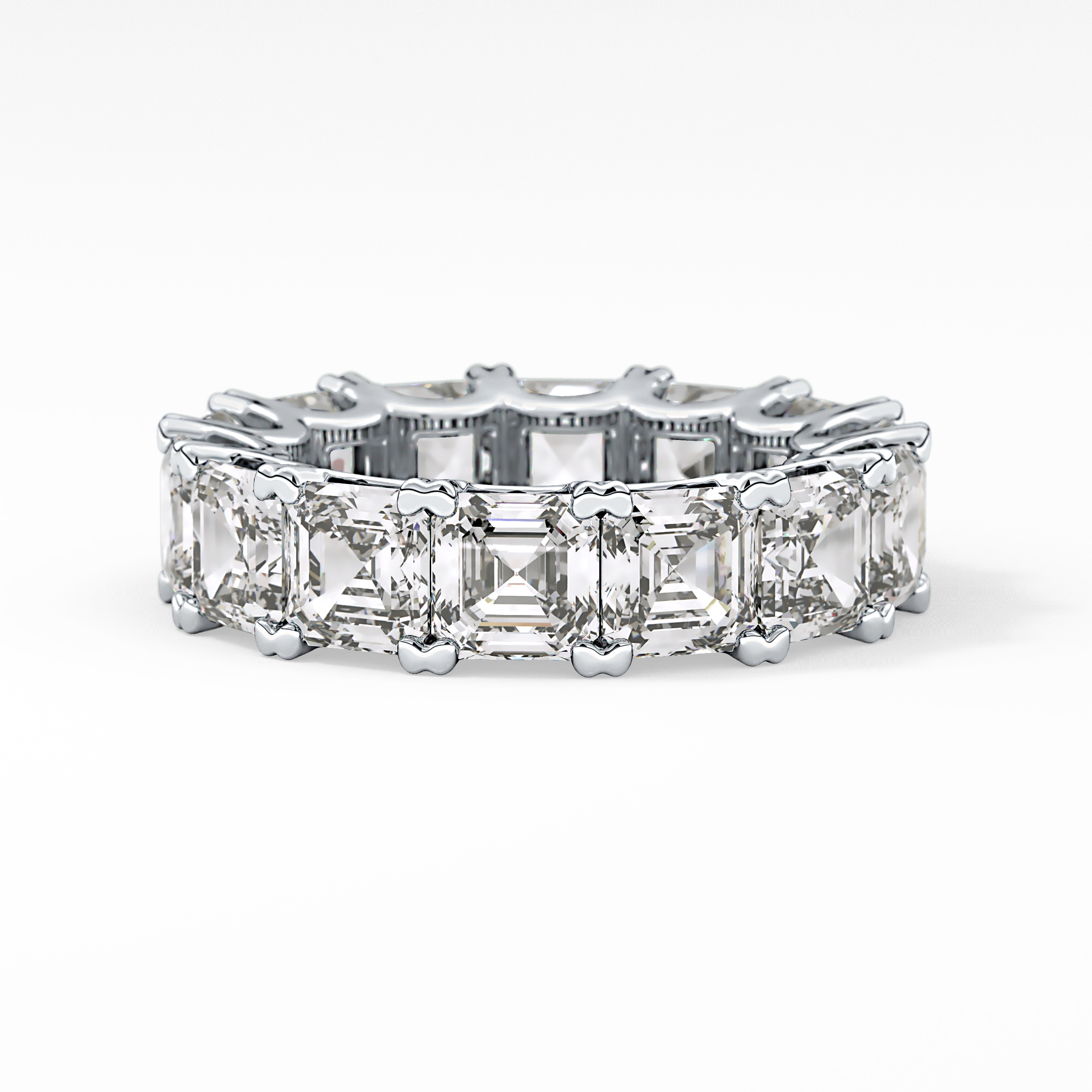 Full Eternity Wedding Band with 10.21 TCW Emerald and Square Cut Moissanite – Yellow, White, or Rose Gold