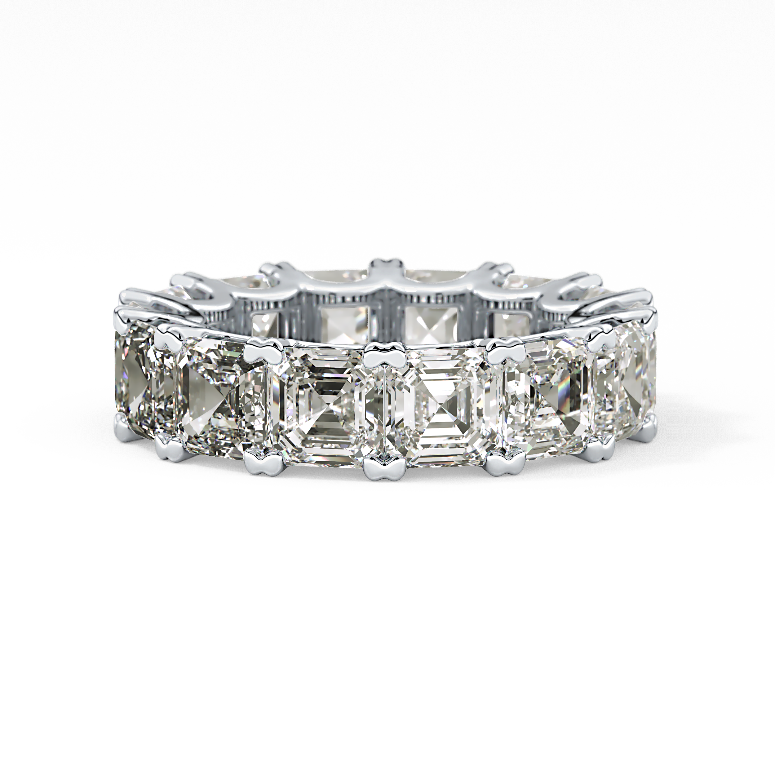 Full Eternity Wedding Band with 10.21 TCW Emerald and Square Cut Moissanite – Yellow, White, or Rose Gold