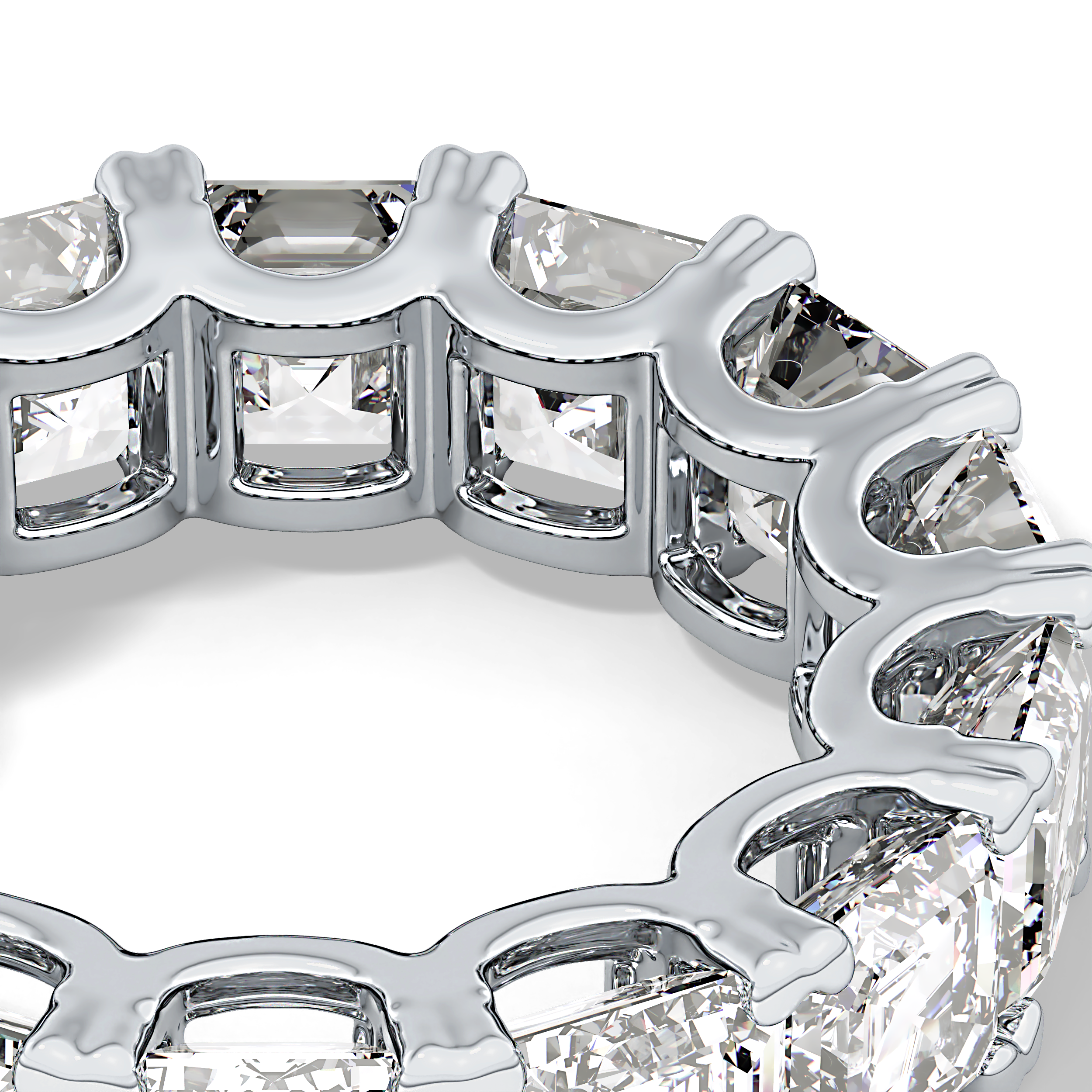 Full Eternity Wedding Band with 10.21 TCW Emerald and Square Cut Moissanite – Yellow, White, or Rose Gold