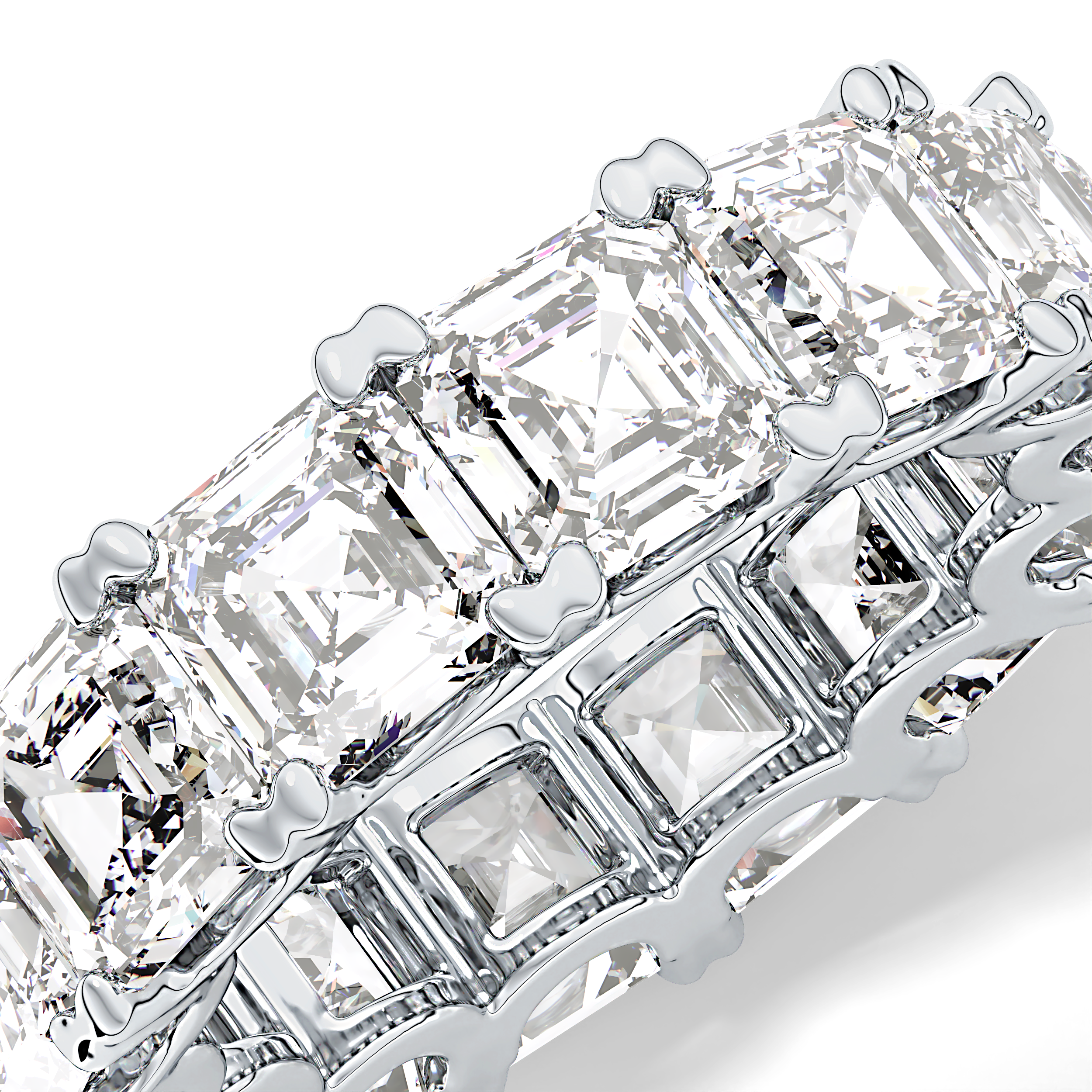 Full Eternity Wedding Band with 10.21 TCW Emerald and Square Cut Moissanite – Yellow, White, or Rose Gold