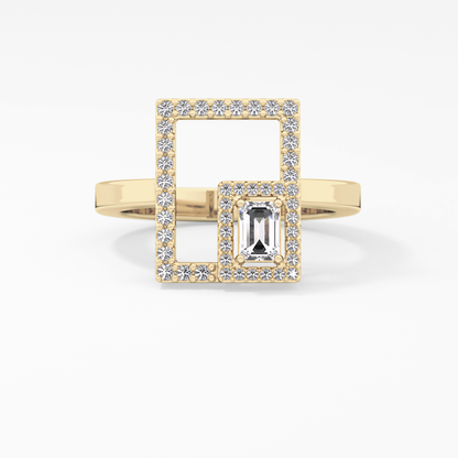 Geometrical Wedding Band with 0.37 TCW Emerald & Round Cut Moissanite – Yellow, White, or Rose Gold