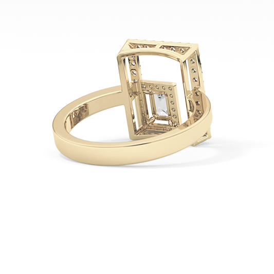 Geometrical Wedding Band with 0.37 TCW Emerald & Round Cut Moissanite – Yellow, White, or Rose Gold