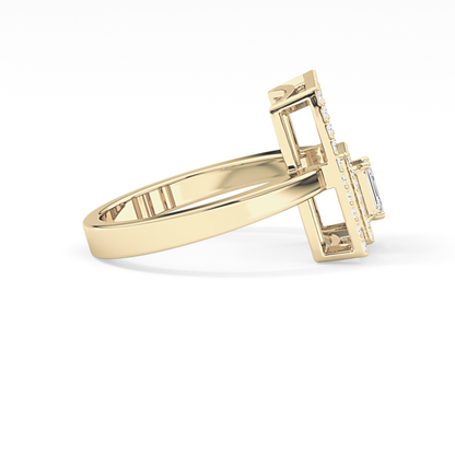 Geometrical Wedding Band with 0.37 TCW Emerald & Round Cut Moissanite – Yellow, White, or Rose Gold