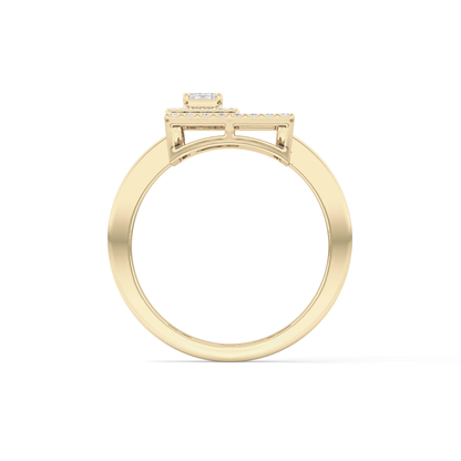 Geometrical Wedding Band with 0.37 TCW Emerald & Round Cut Moissanite – Yellow, White, or Rose Gold