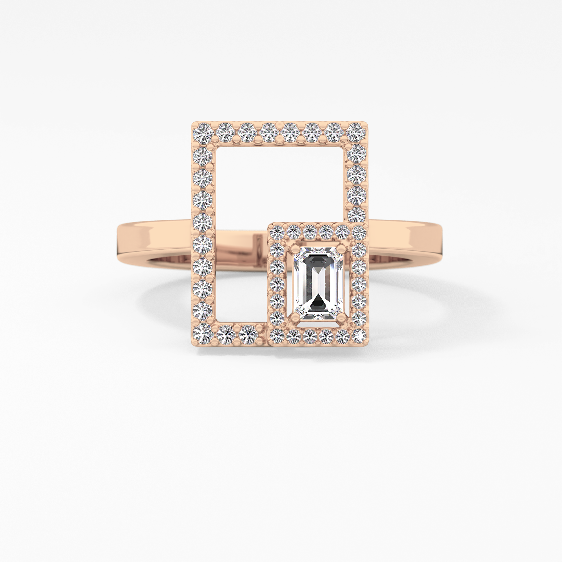 Geometrical Wedding Band with 0.37 TCW Emerald & Round Cut Moissanite – Yellow, White, or Rose Gold