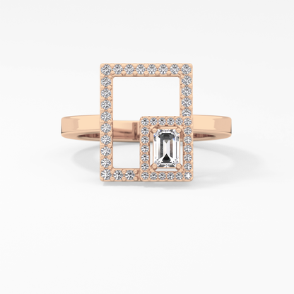 Geometrical Wedding Band with 0.37 TCW Emerald & Round Cut Moissanite – Yellow, White, or Rose Gold