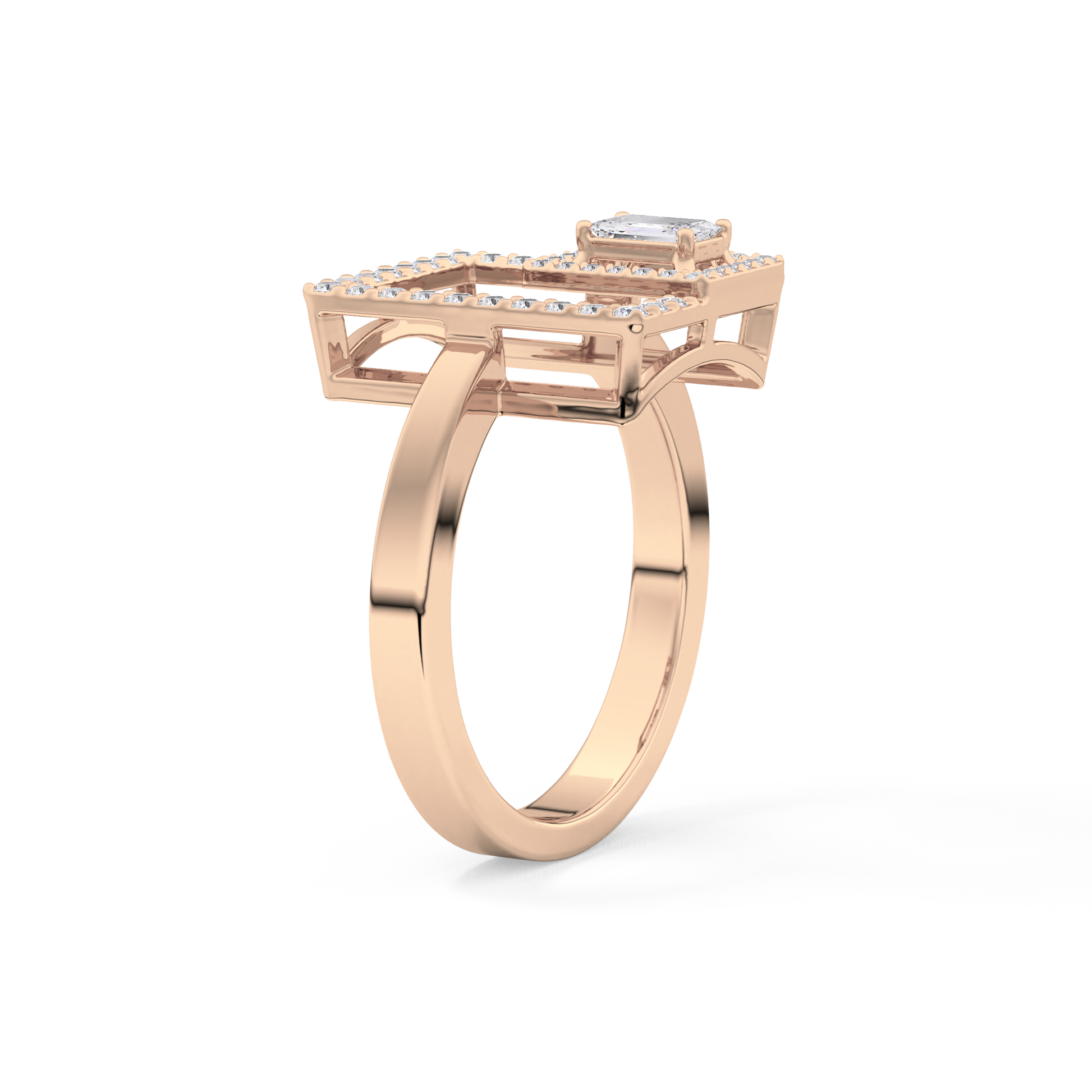 Geometrical Wedding Band with 0.37 TCW Emerald & Round Cut Moissanite – Yellow, White, or Rose Gold