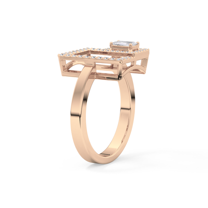 Geometrical Wedding Band with 0.37 TCW Emerald & Round Cut Moissanite – Yellow, White, or Rose Gold