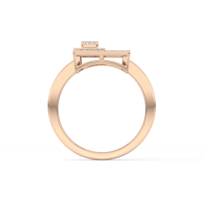 Geometrical Wedding Band with 0.37 TCW Emerald & Round Cut Moissanite – Yellow, White, or Rose Gold