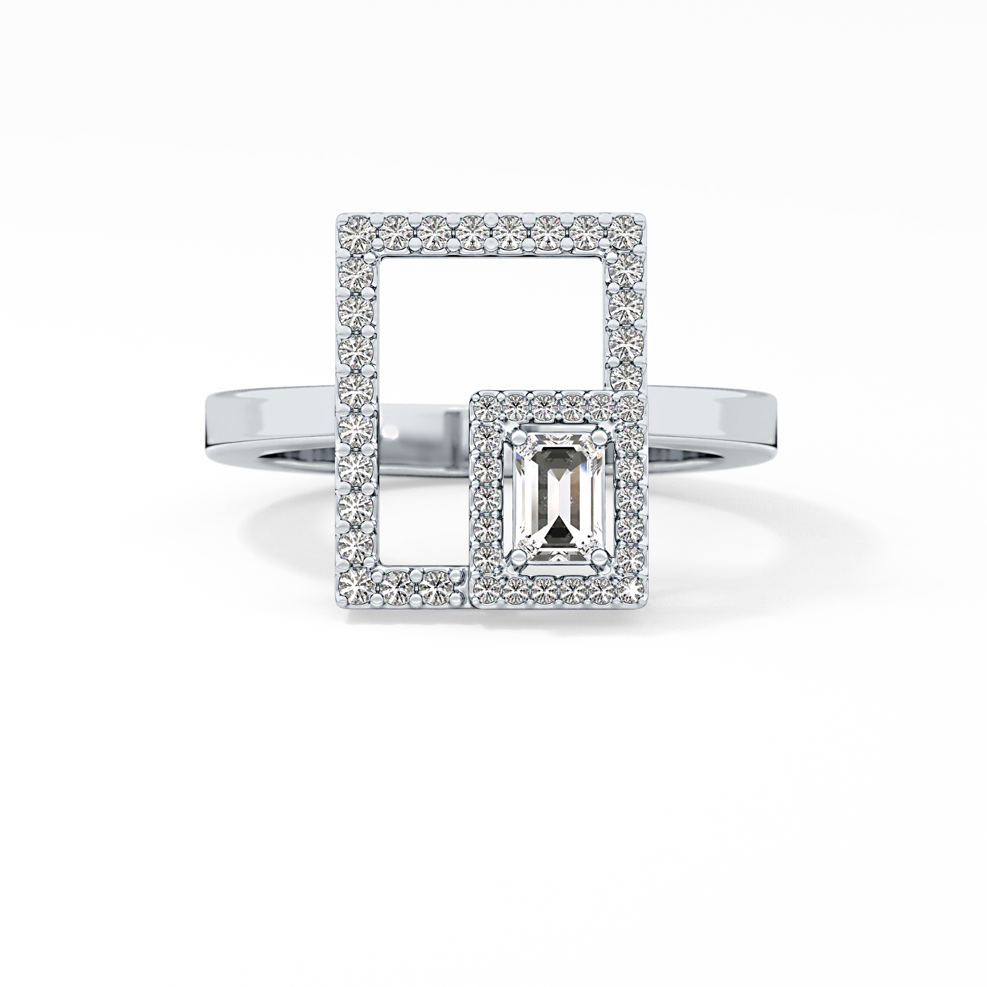 Geometrical Wedding Band with 0.37 TCW Emerald & Round Cut Moissanite – Yellow, White, or Rose Gold