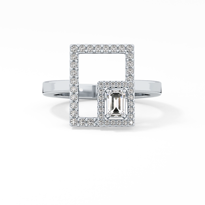 Geometrical Wedding Band with 0.37 TCW Emerald & Round Cut Moissanite – Yellow, White, or Rose Gold