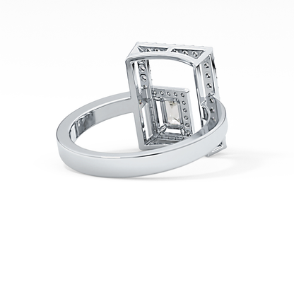 Geometrical Wedding Band with 0.37 TCW Emerald & Round Cut Moissanite – Yellow, White, or Rose Gold