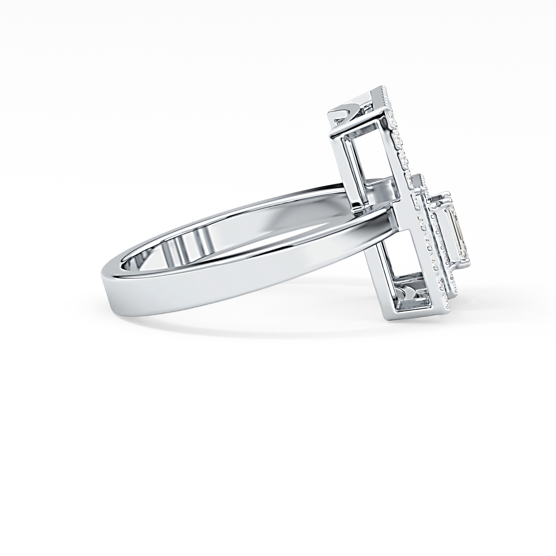 Geometrical Wedding Band with 0.37 TCW Emerald & Round Cut Moissanite – Yellow, White, or Rose Gold