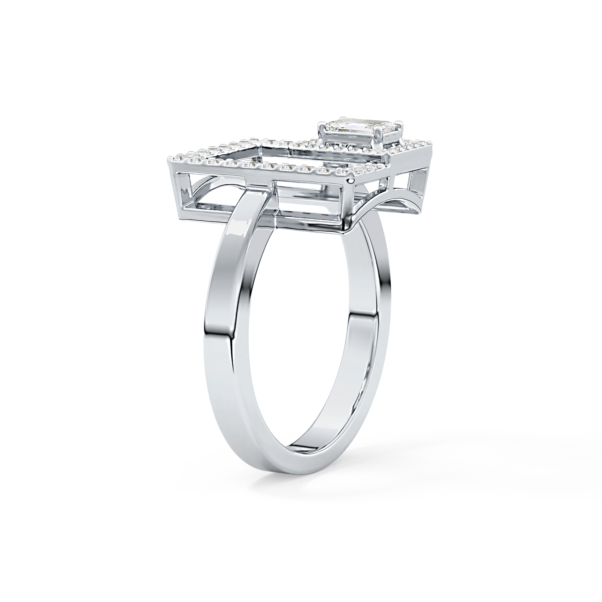Geometrical Wedding Band with 0.37 TCW Emerald & Round Cut Moissanite – Yellow, White, or Rose Gold