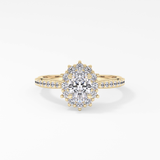 Oval Cut 0.66 Carat Moissanite Ring – Halo & Pave Setting in Gold
