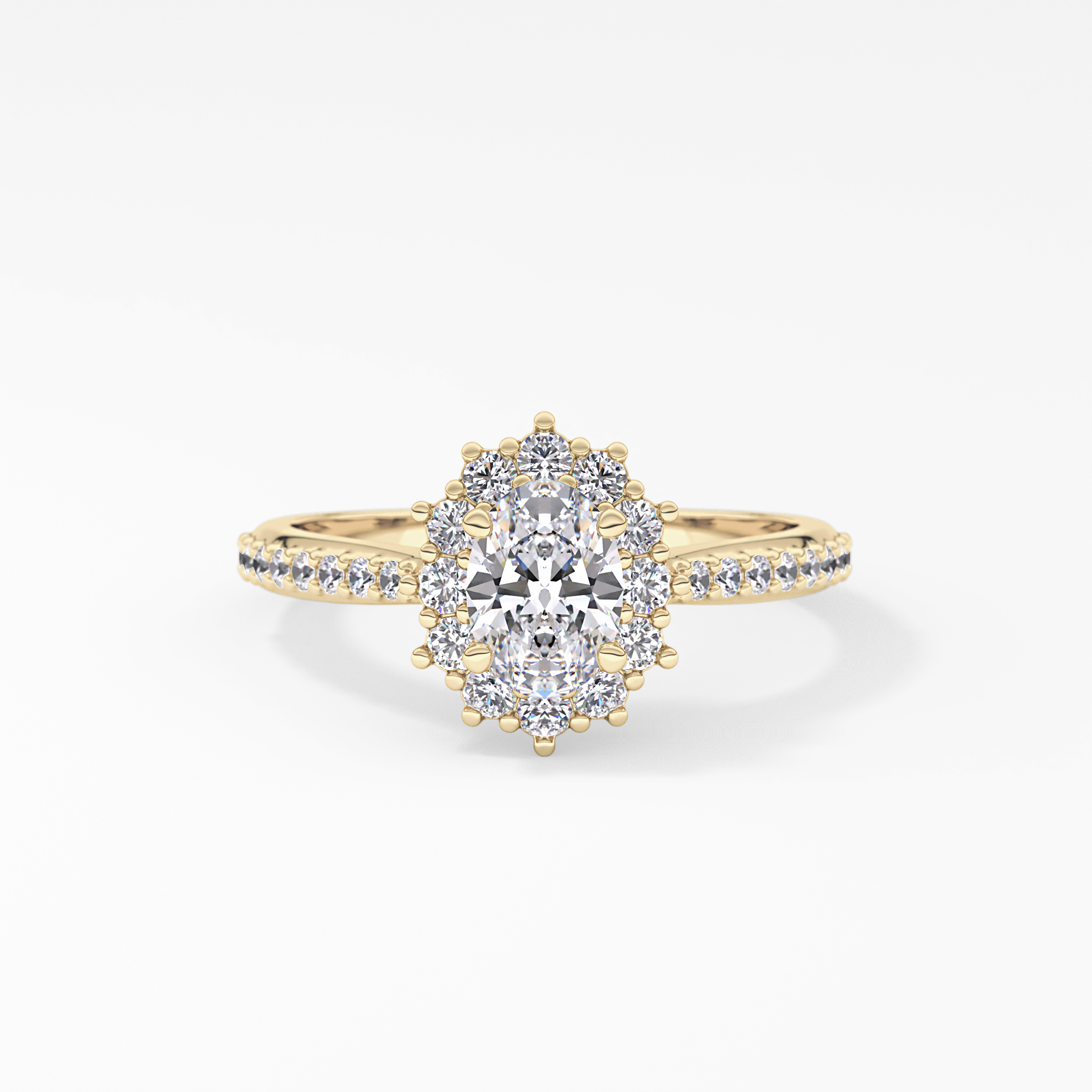 Oval Cut 0.66 Carat Moissanite Ring – Halo & Pave Setting in Gold