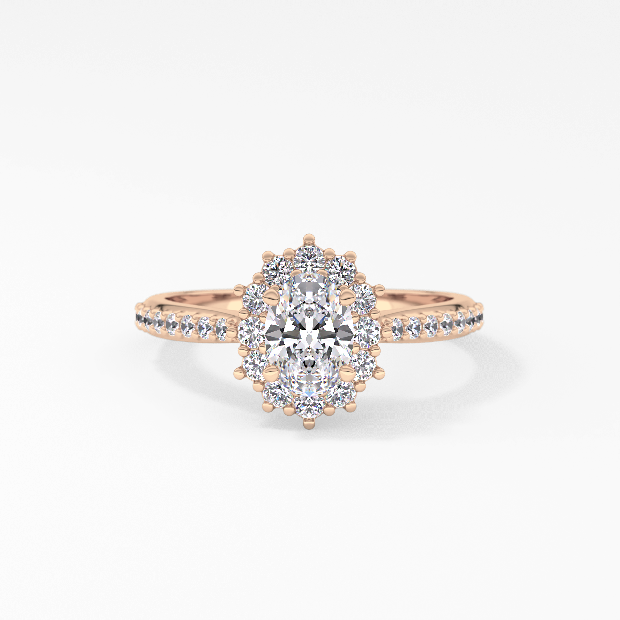 Oval Cut 0.66 Carat Moissanite Ring – Halo & Pave Setting in Gold