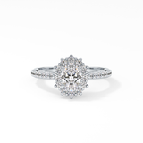 Oval Cut 0.66 Carat Moissanite Ring – Halo & Pave Setting in Gold