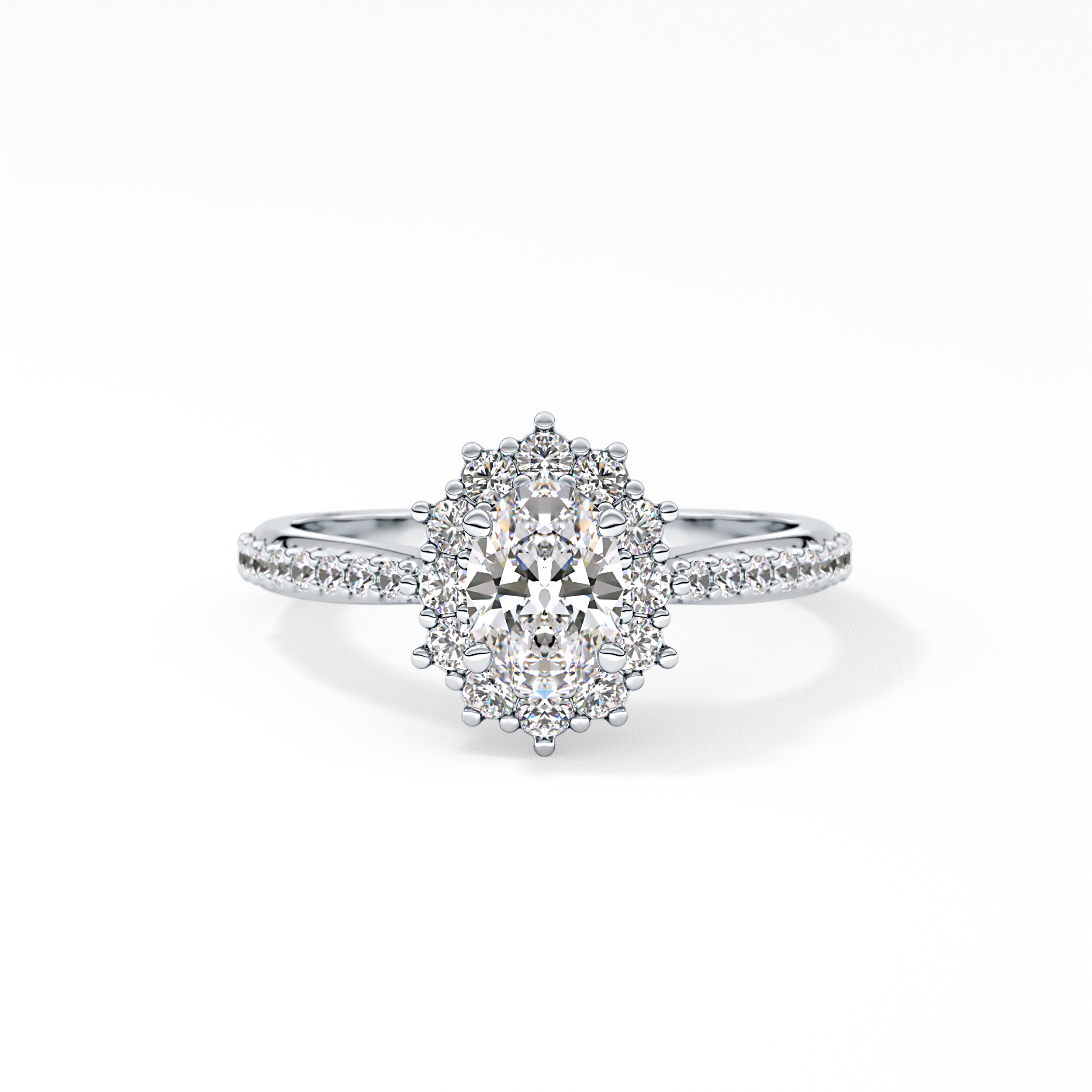 Oval Cut 0.66 Carat Moissanite Ring – Halo & Pave Setting in Gold